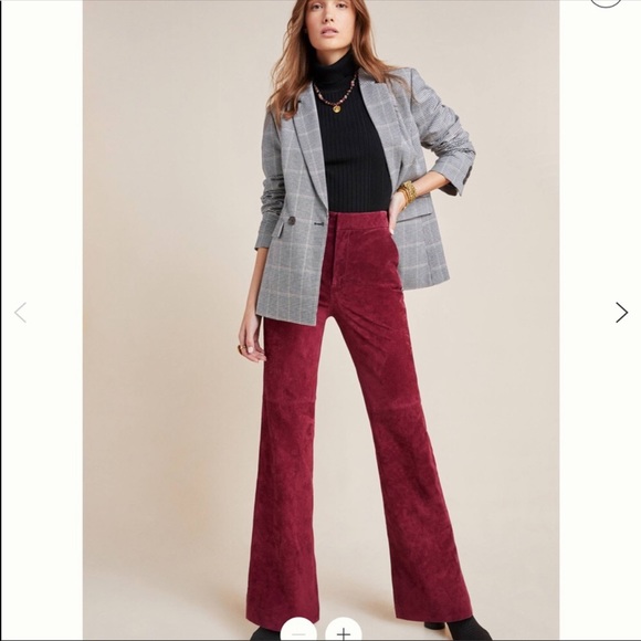 Anthropologie Burgundy Carson Suede Trouser Pants - Picture 1 of 6